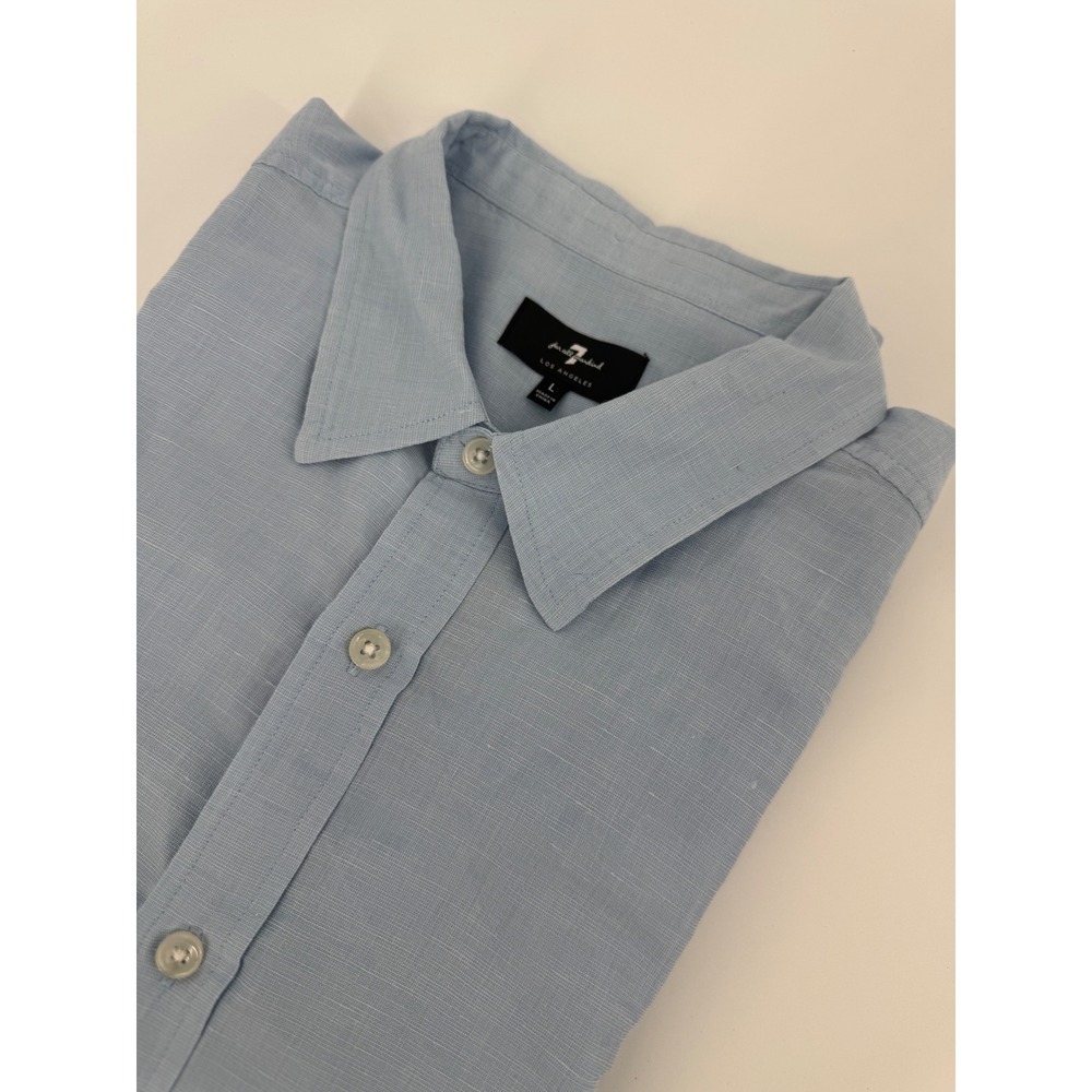 7 For All Mankind Mens Linen Cotton Large Light Blue Long Sleeve